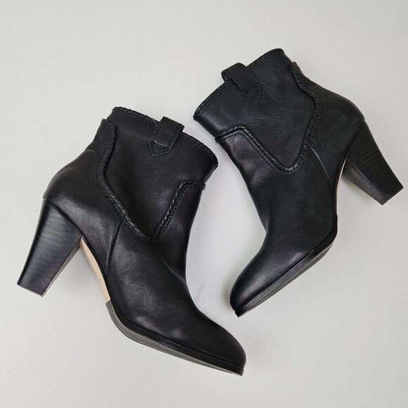 Karl Lagerfield Province Leather Trimmed Heeled Booties 8.5‎ Black Boot - Picture 5 of 11